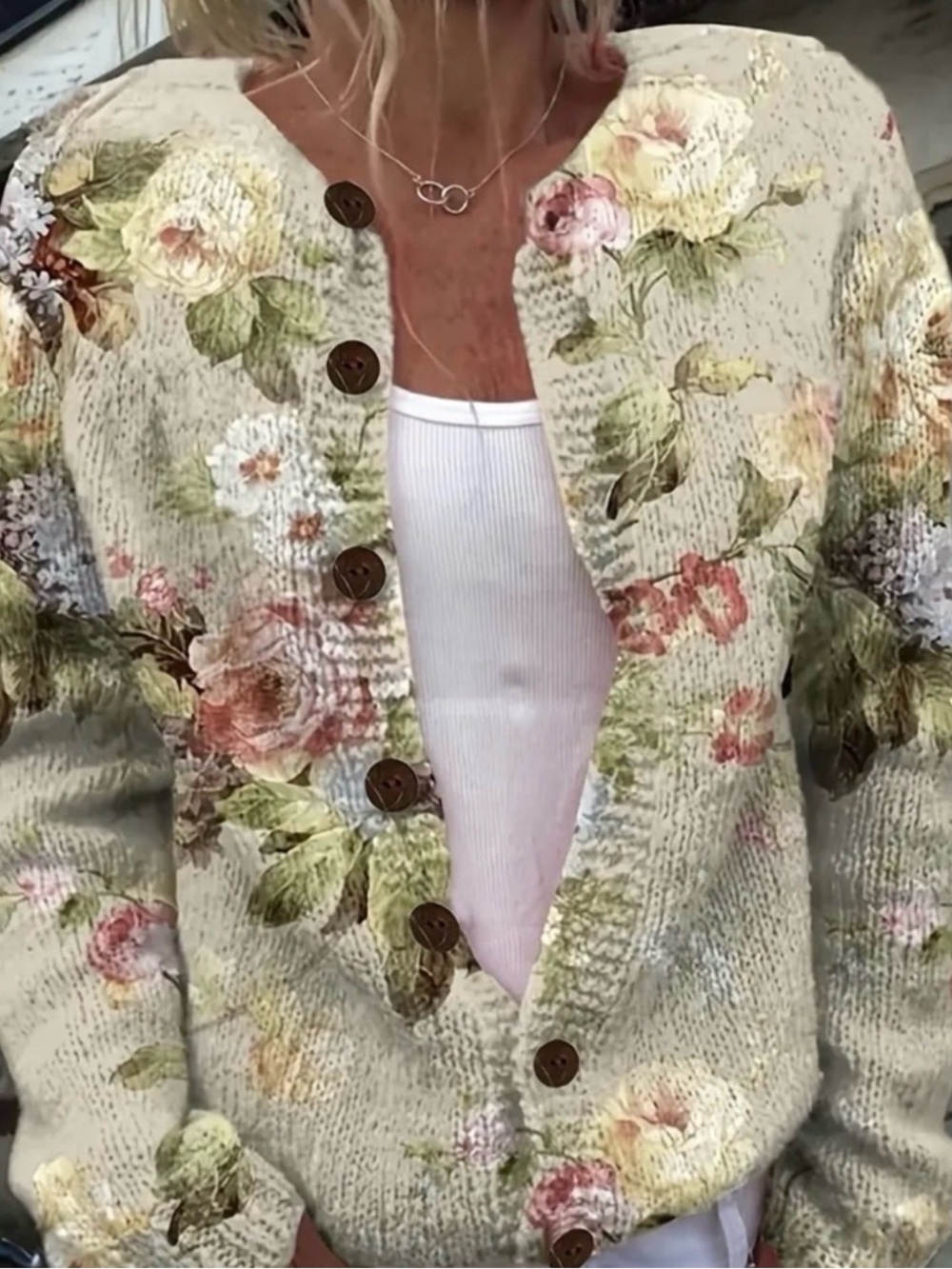 English Country Garden Floral Button Front Cardigan Sweater